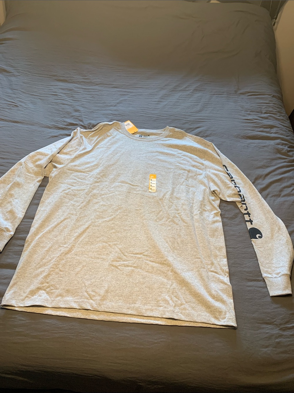 Carhartt Men’s Long Sleeve Crewneck Shirt - Heather Gray with Black Sleeve Logo
